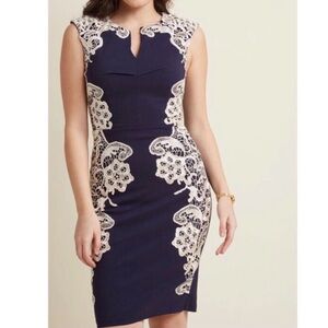 paper doll Navy Dress with Cream Lace Appliqué